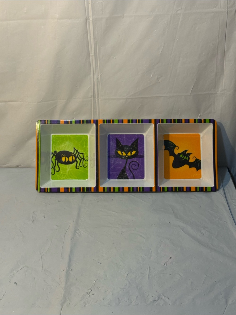 3 Section Halloween Holiday plastic Serving Tray Dish